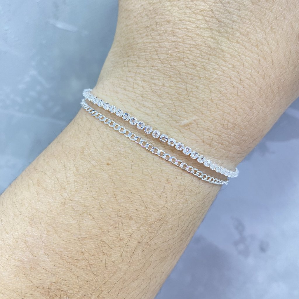 Pulseira duo prata folheada fio cravejado e fio detalhado ✨