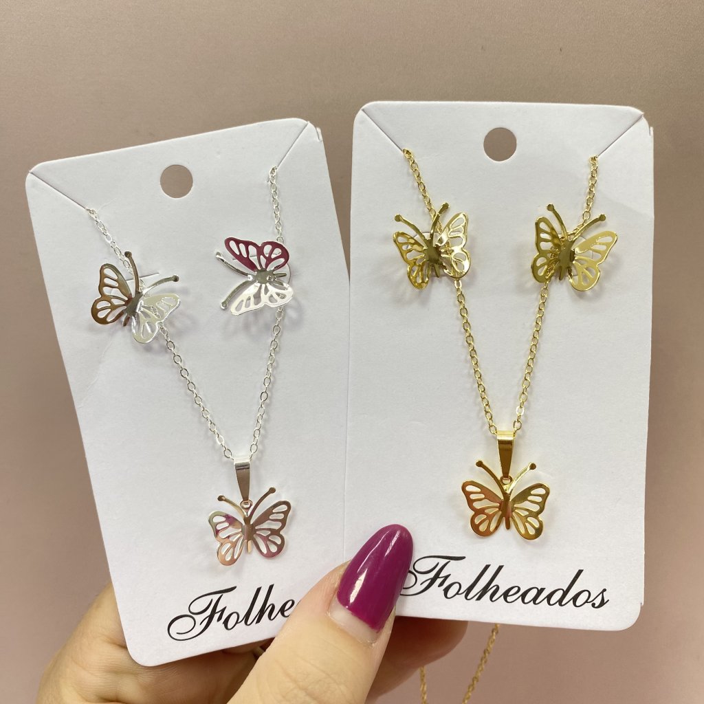 Conjunto folheado colar e brinco borboleta 🦋 