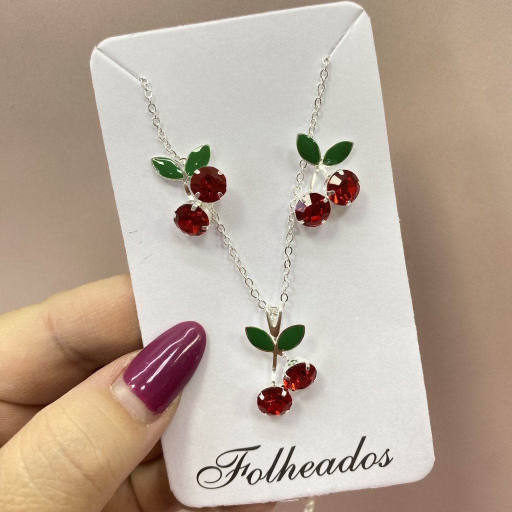 Conjunto folheado colar e brinco cereja 🍒 