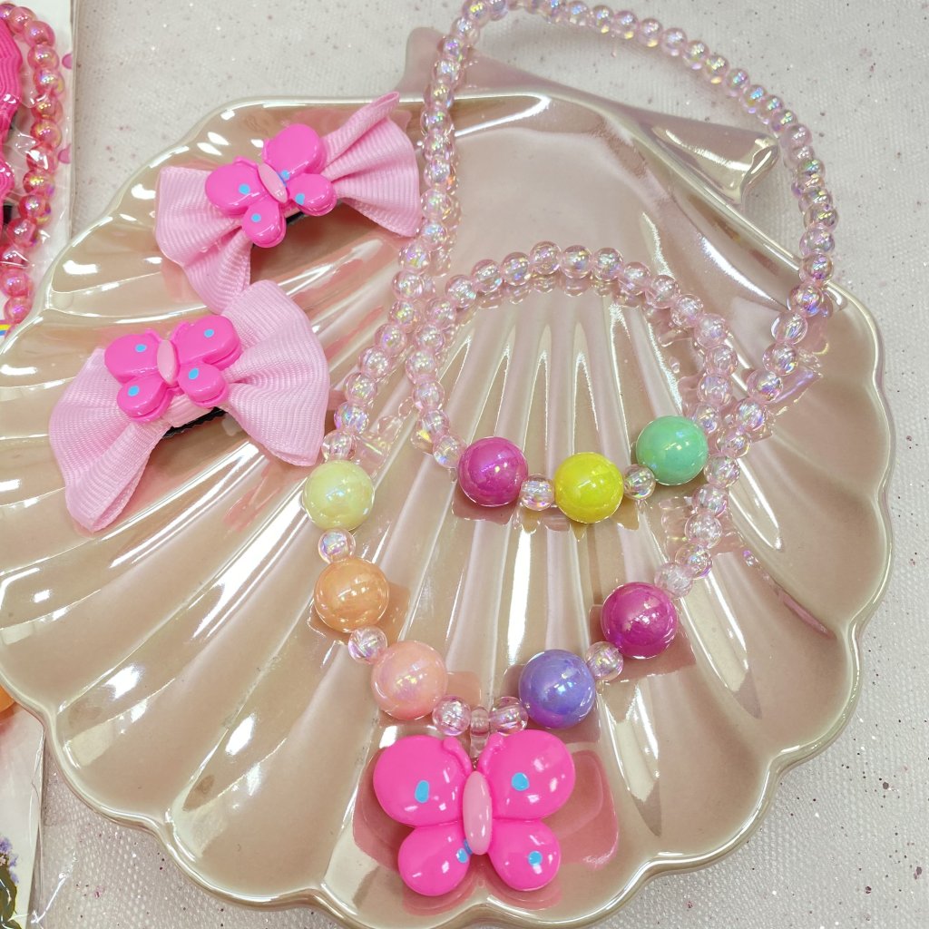 Kit infantil colar + pulseira e presilha laço borboleta 🦋 