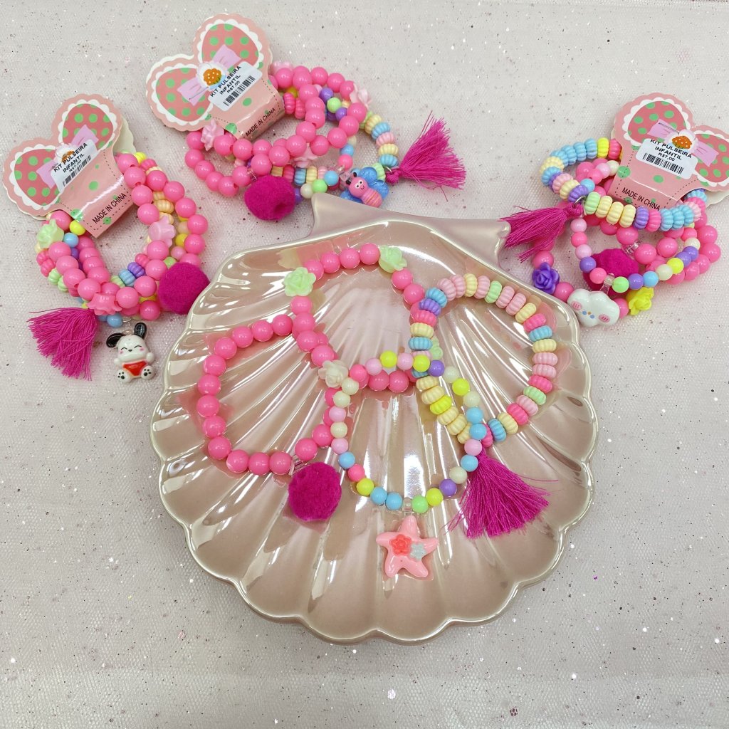 Kit com 4 pulseira infantil miçanga colorida 🩷