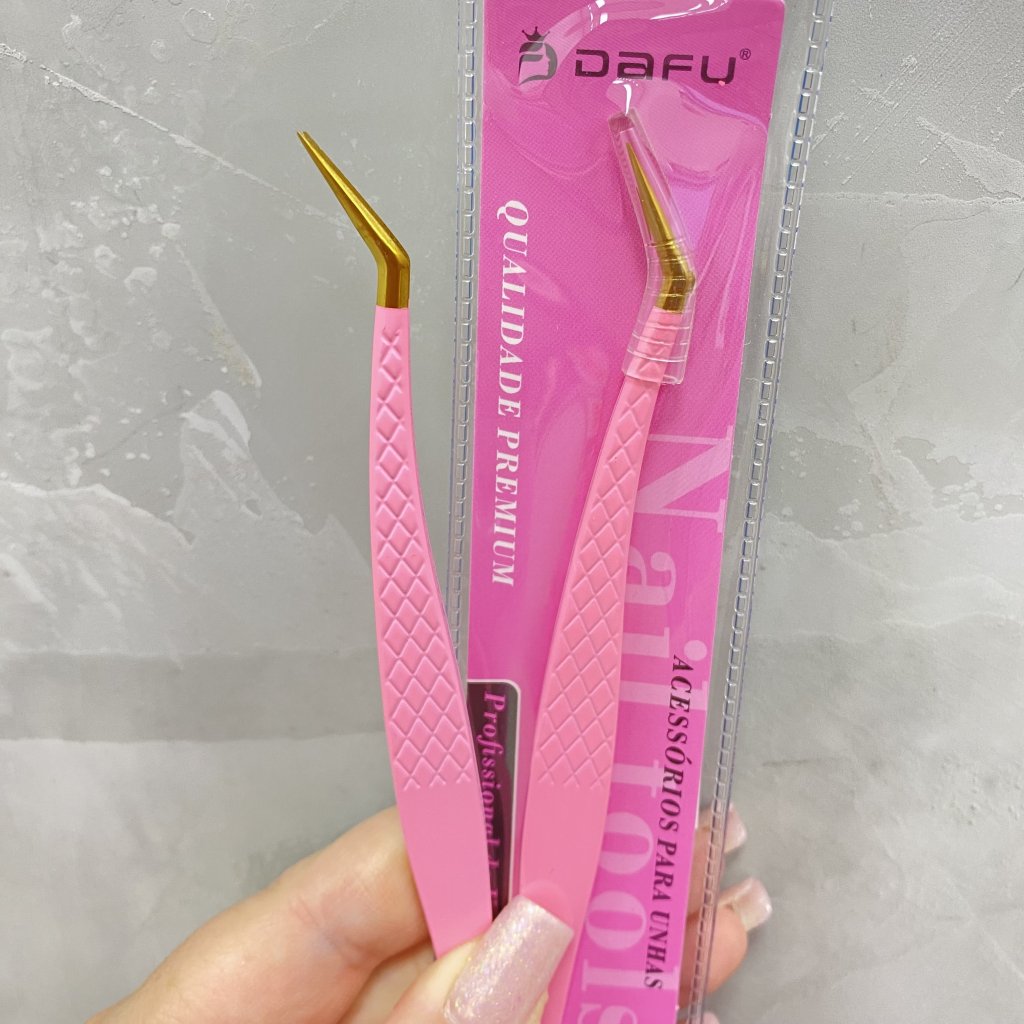 Pinça para unhas/cilios em aço inox ponta fina e curvado 04 - Dafu 