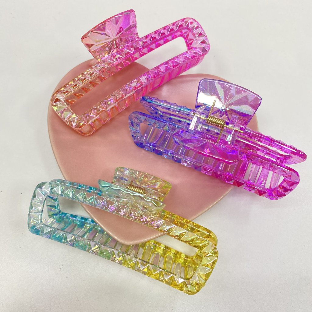 Presilha grande de cabelo em acrílico colorido e holográfico ✨