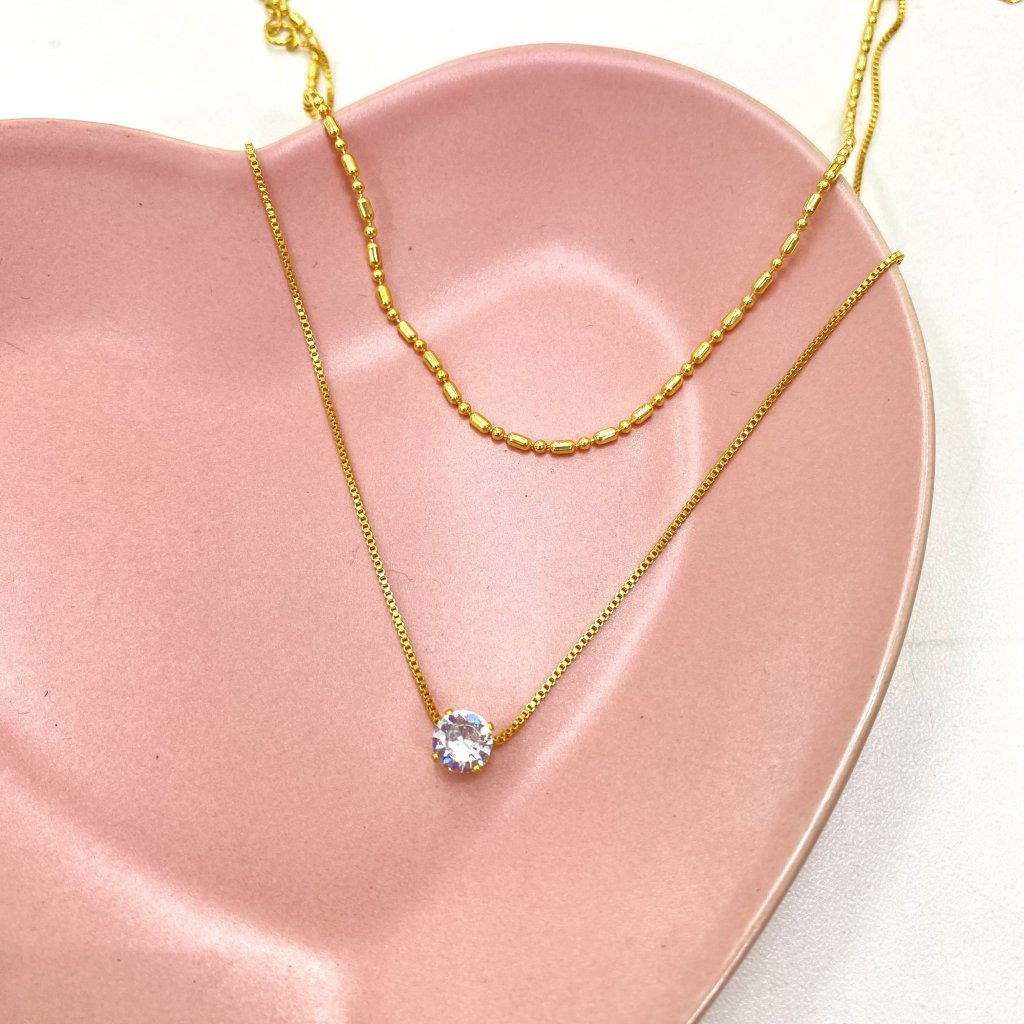 Colar duo dourado folheado fio detalhado e mini ponto de luz ✨