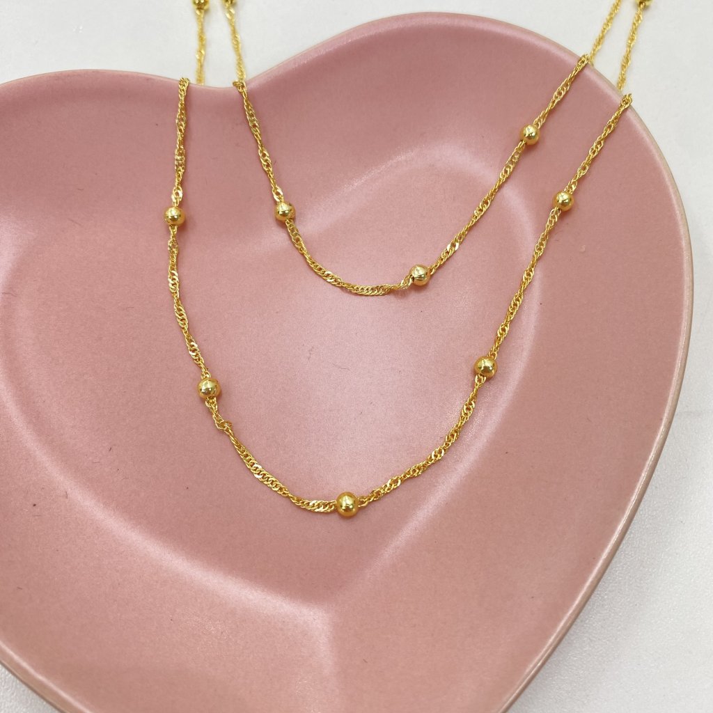 Colar duo dourado folheado fio detalhado e mini bolinhas ✨