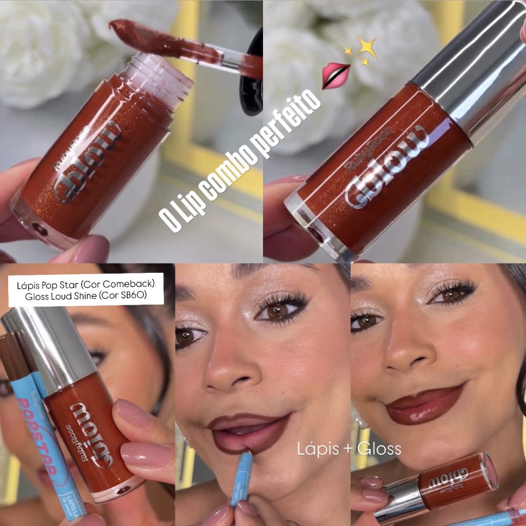 (PREMIUM) Lip Combo PERFEITO 🤎👄 - Lápis PopStar (Comeback) + Gloss Loud Shine Blow (SB60) GLOS0403