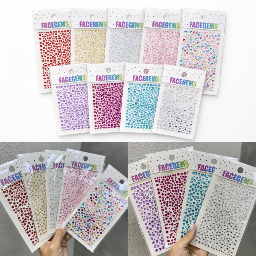 Cartela de Strass Cor Única tamanhos variados - FaceGems