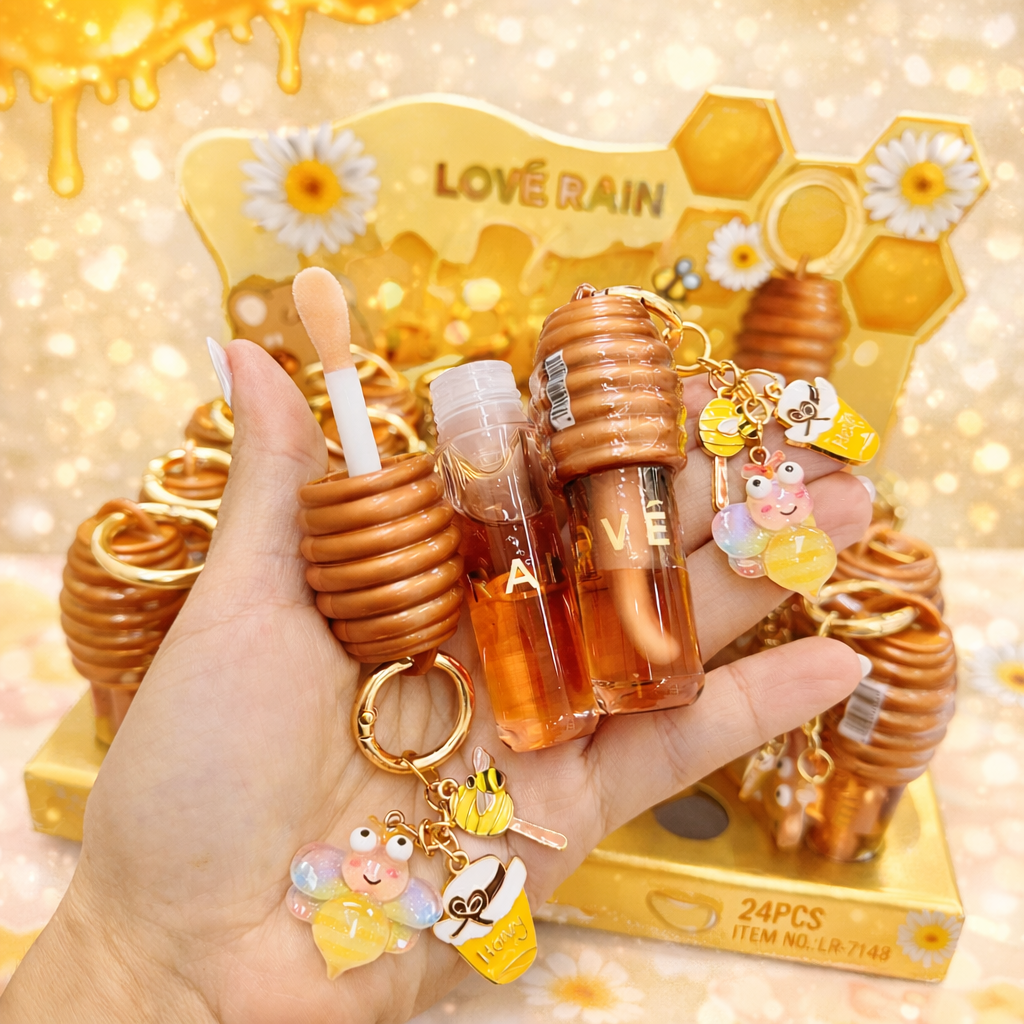 Lip gloss Honey Mel Com chaveiro e pingente - Love Rain