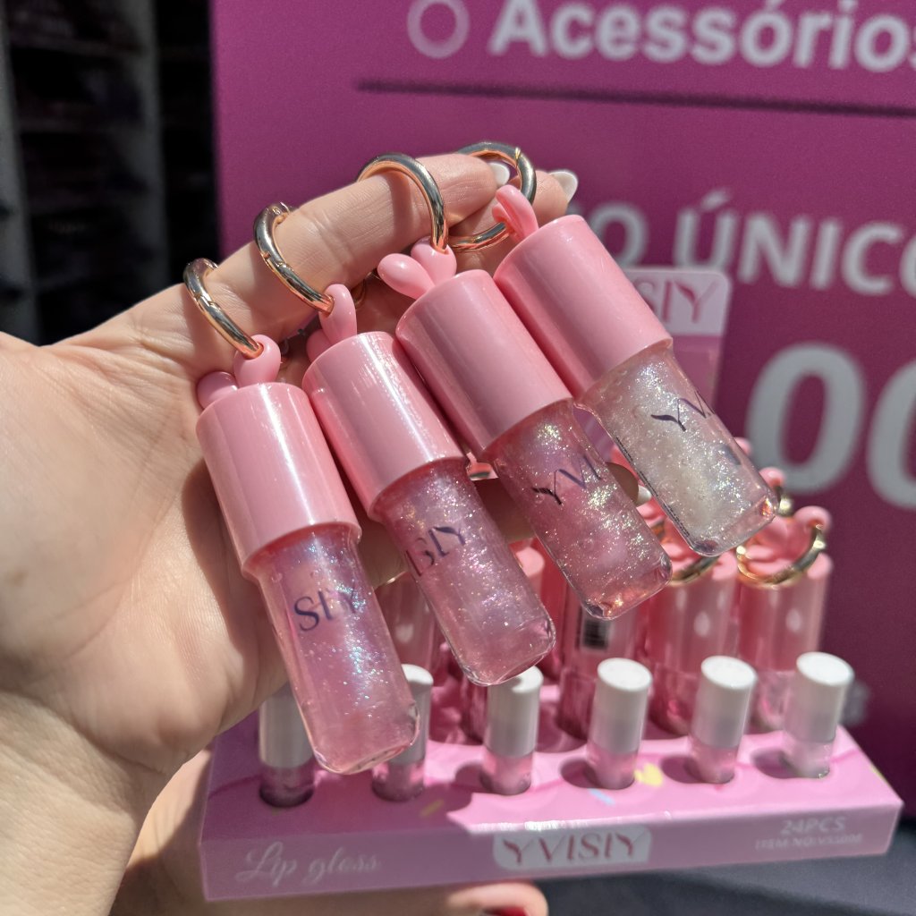 Lip Gloss com brilho - Yvisiy (Embalagem Inspirado no Lip Bunny Rosa) 