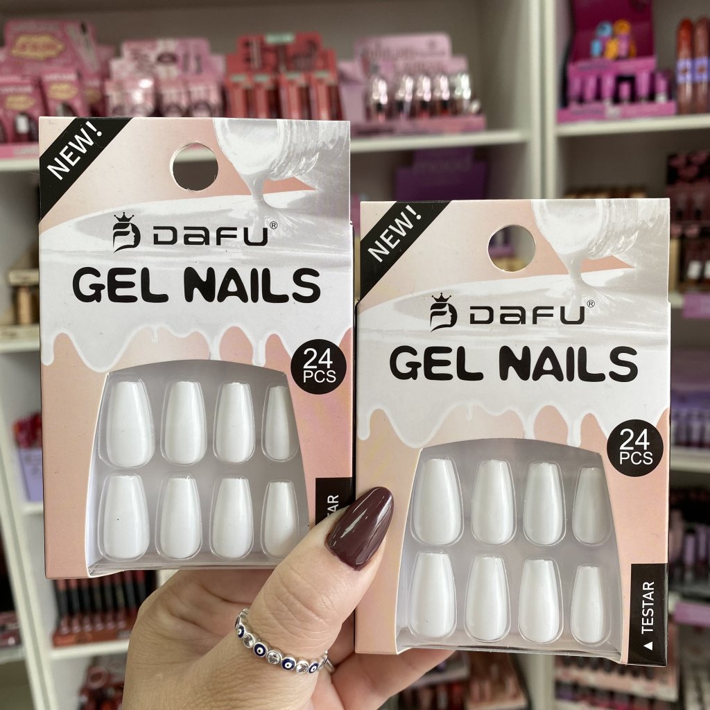 Unha postiça gel bailarina curta Branca - Dafu 