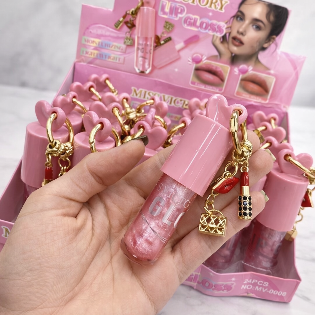 Gloss labial brilho rosa com chaveiro - Yoyomaquiamor 