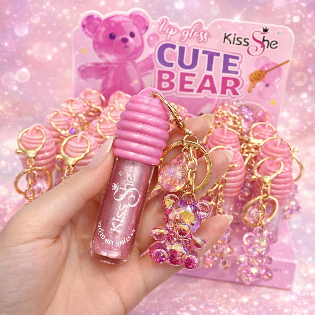 Lip gloss + chaveiro urso Cute Bear 🐻 - Kiss she 