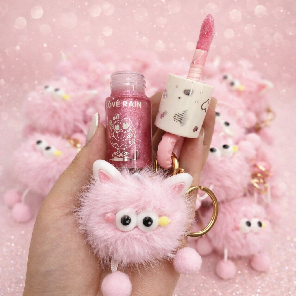 Lip Oil cookie pop + chaveiro Pompom fofo - Love rain 