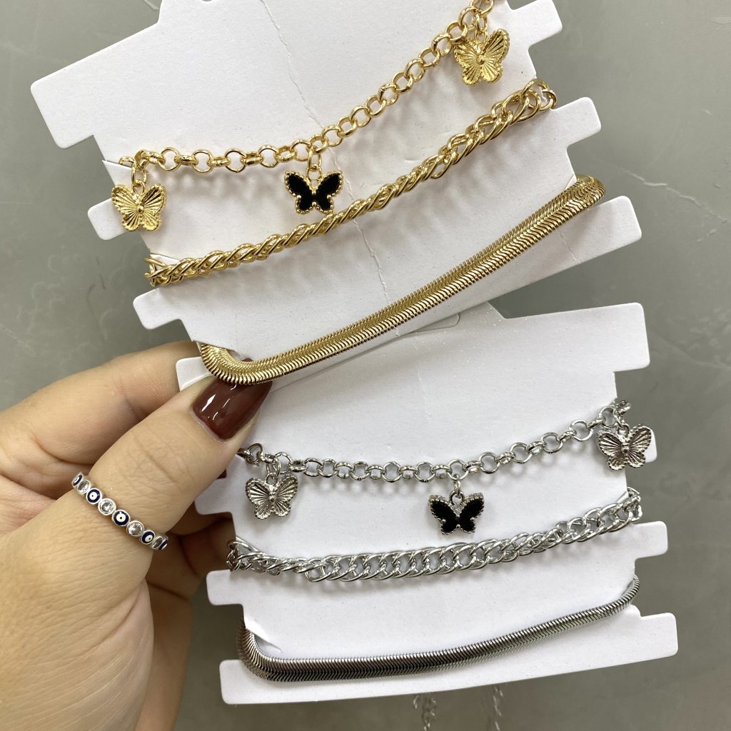 Kit com 3 pulseira bijoux fina modelo borboleta + fio cobra 🦋 