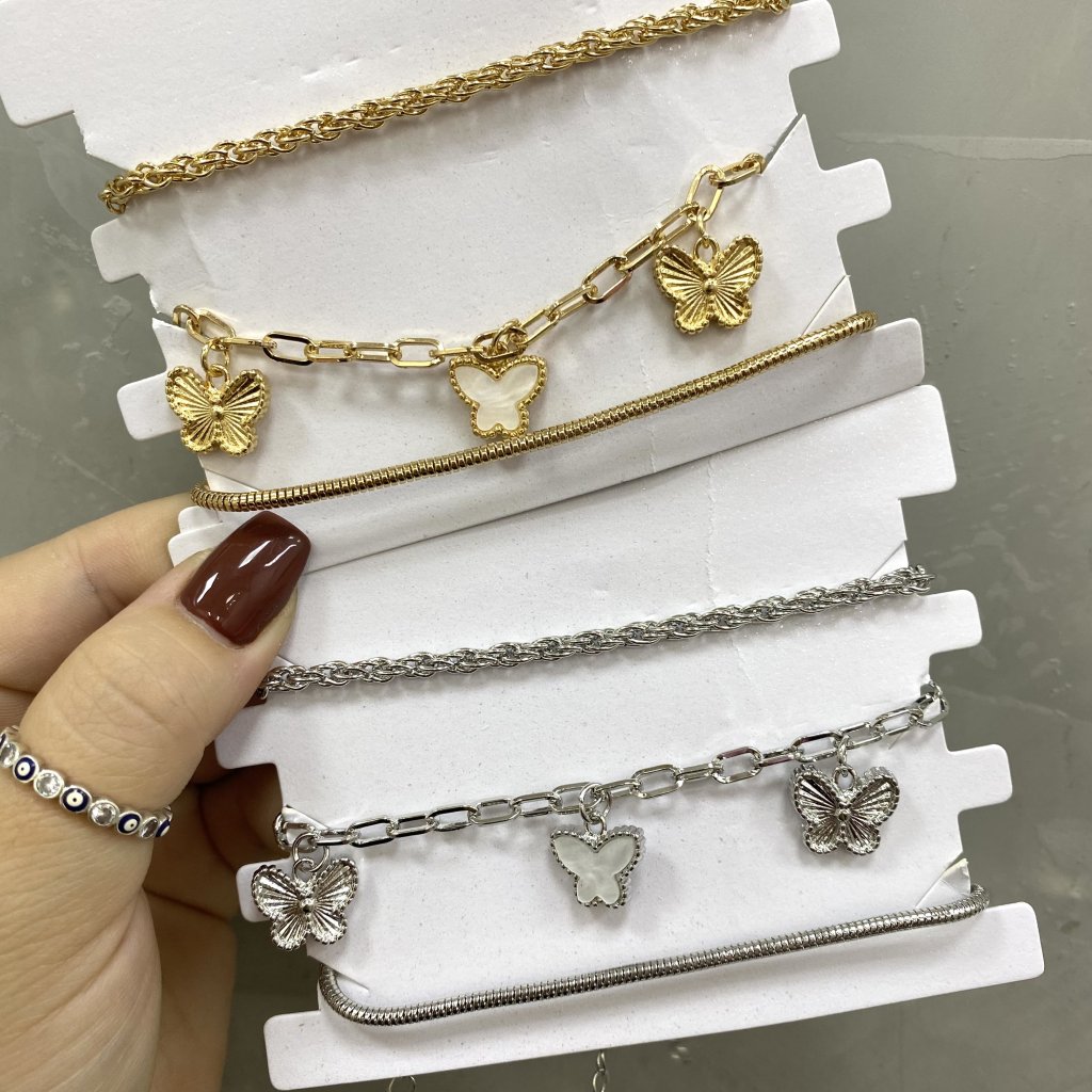 Kit com 3 pulseira bijoux fina modelo borboleta + fio fino 🦋