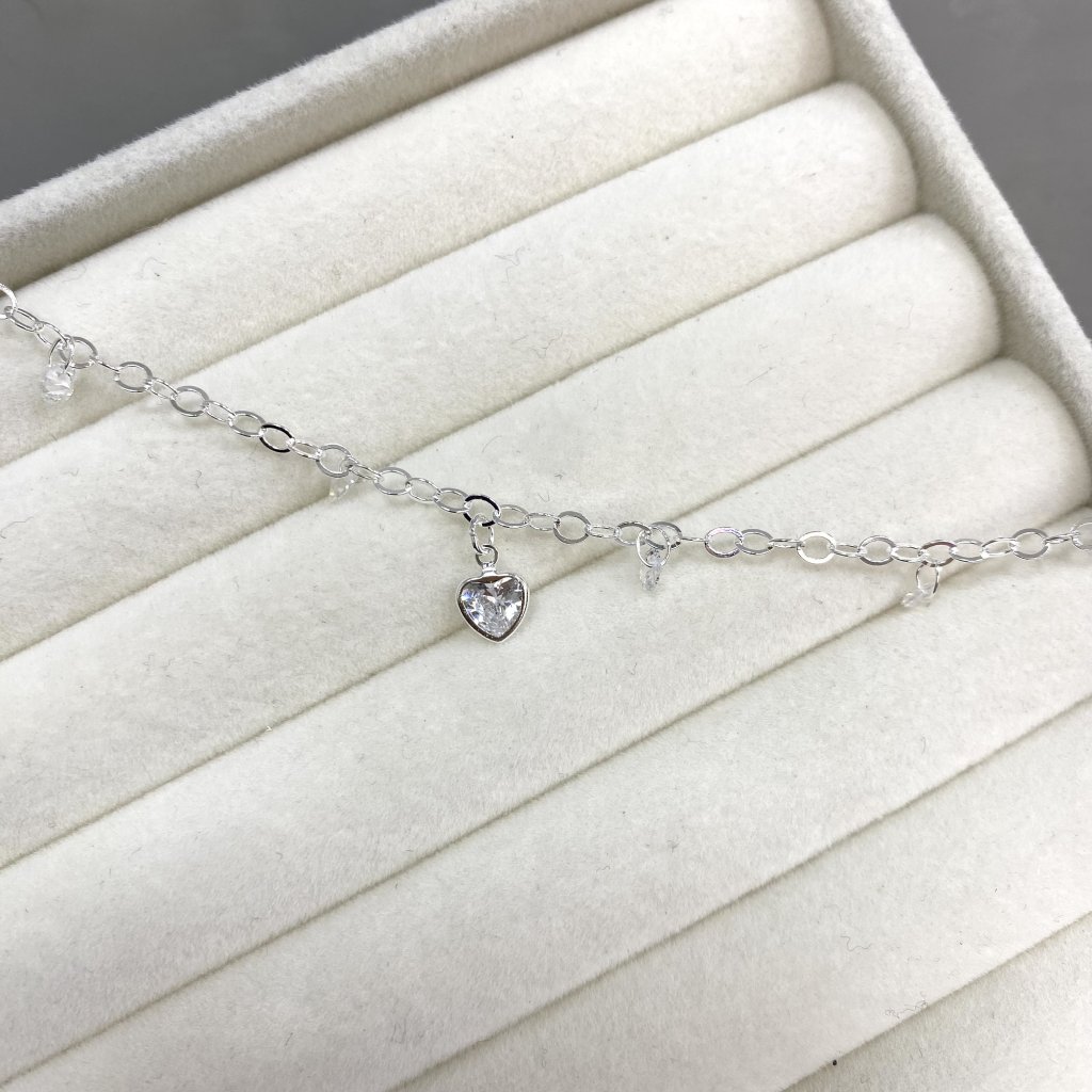 Pulseira prata folheado ponto de luz coração e mini ponto de luz pendurado ✨