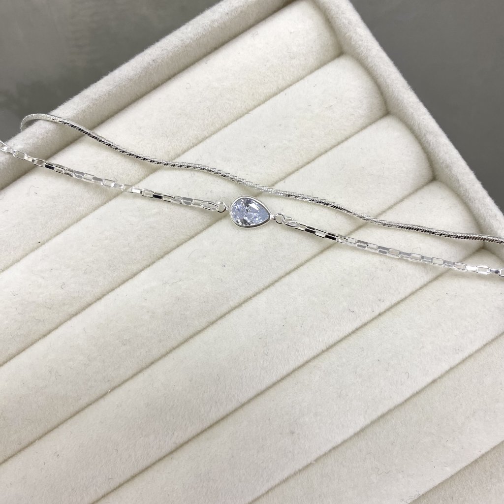 Pulseira duo prata folheado fio fino e ponto de luz gota ✨
