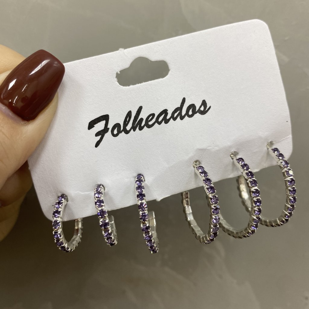 Trio de argola prata folheado (Lilás) 💜