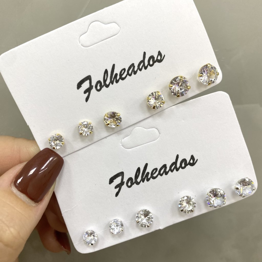 Trio de brincos folheado ponto de luz (pequeno) ✨