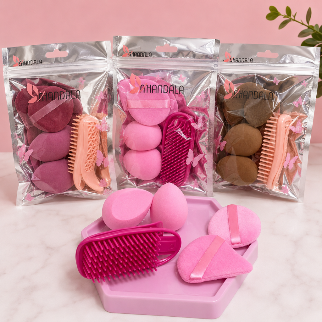 Kit esponjas diversas + pente de cabelo - Mandala