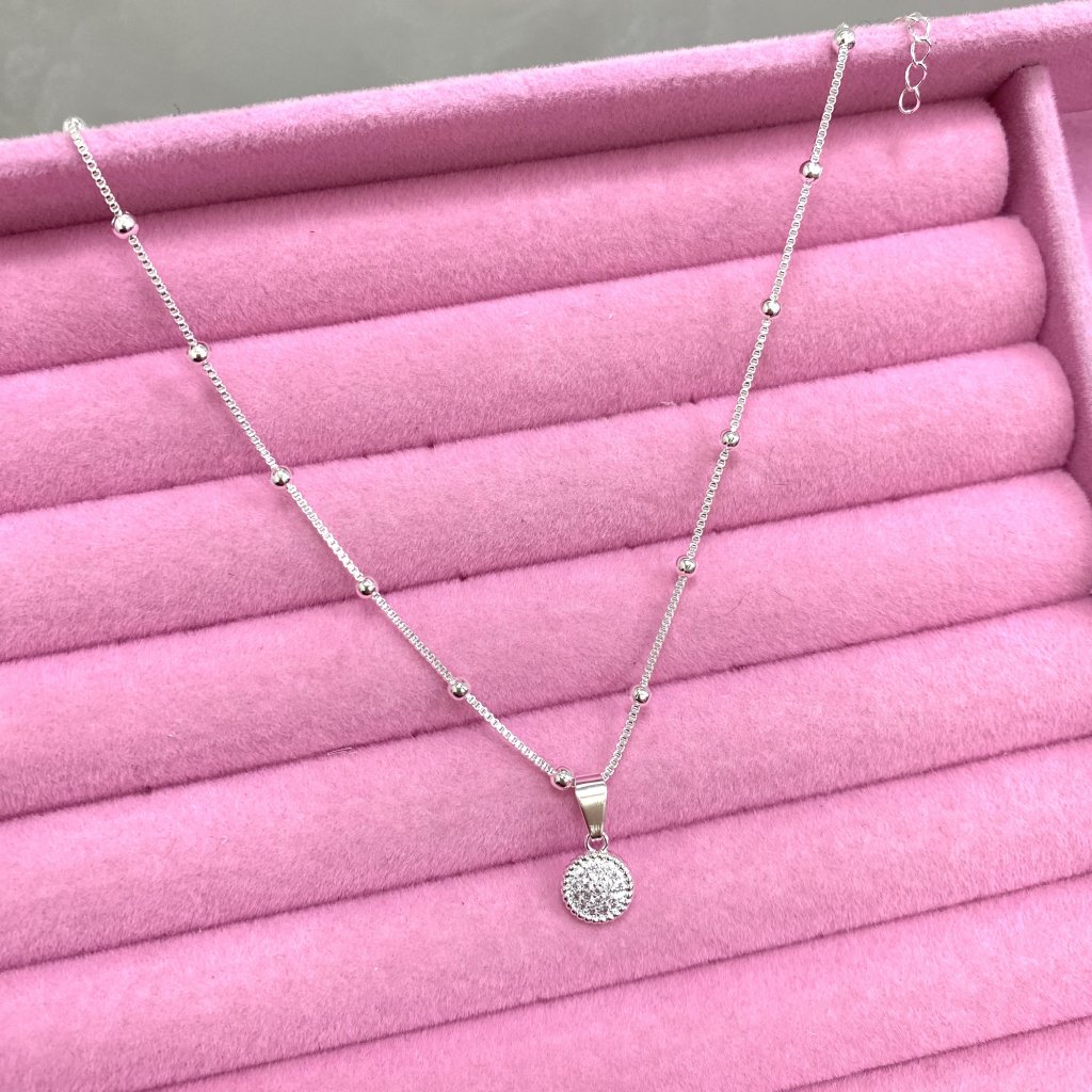 Colar prata folheado fio bolinha e ponto de luz cravejado ✨