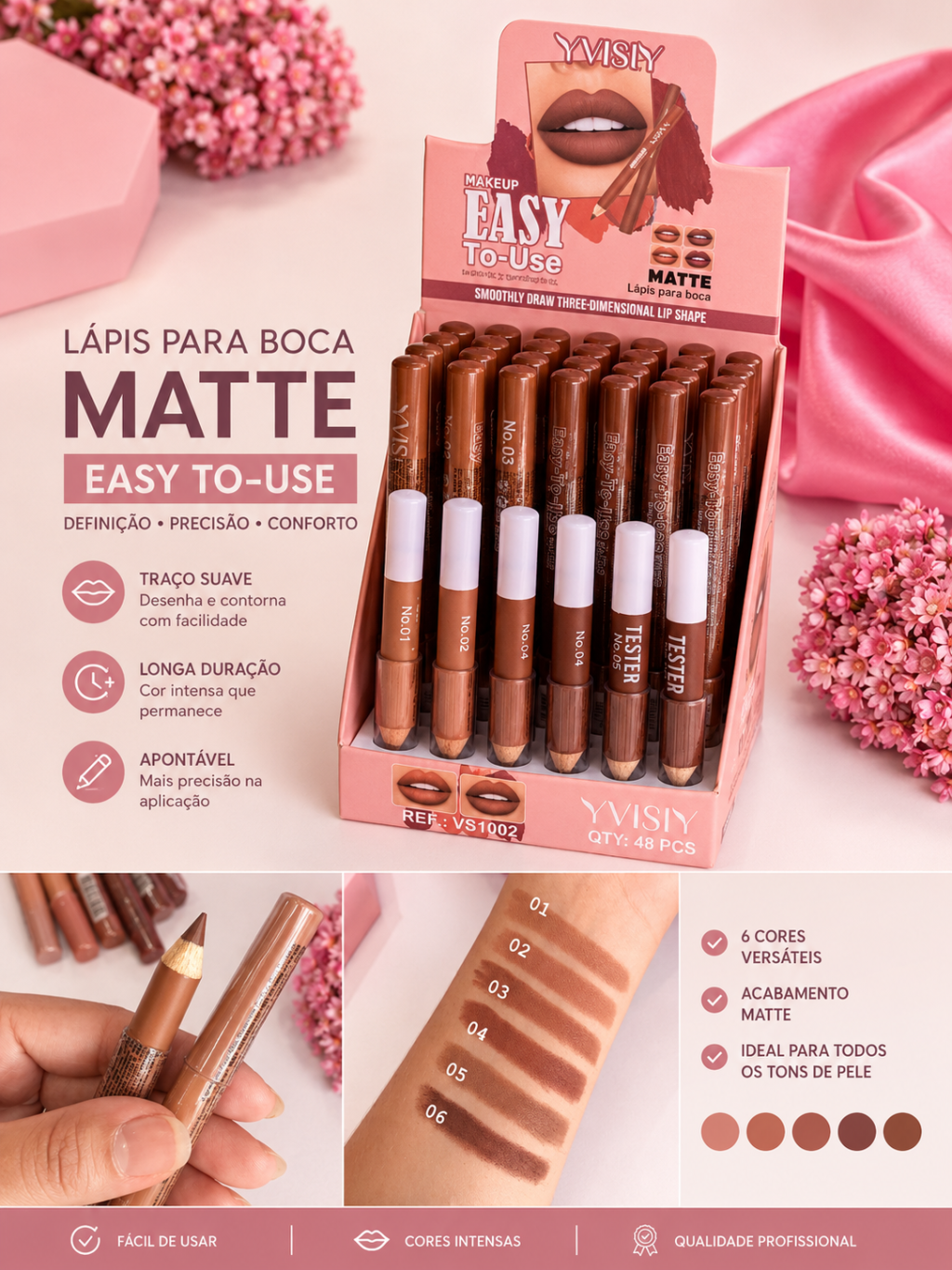 Lápis Labial Marrom / Nude - Matte Easy To-Use - Yvisiy 