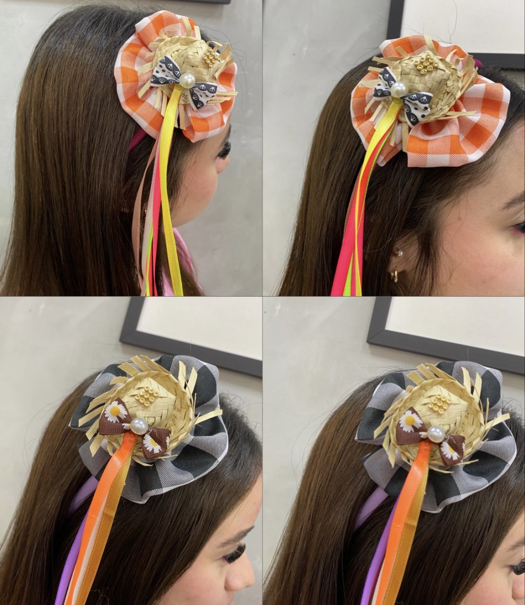 Arquinho de cabelo chapéu junino médio ✨