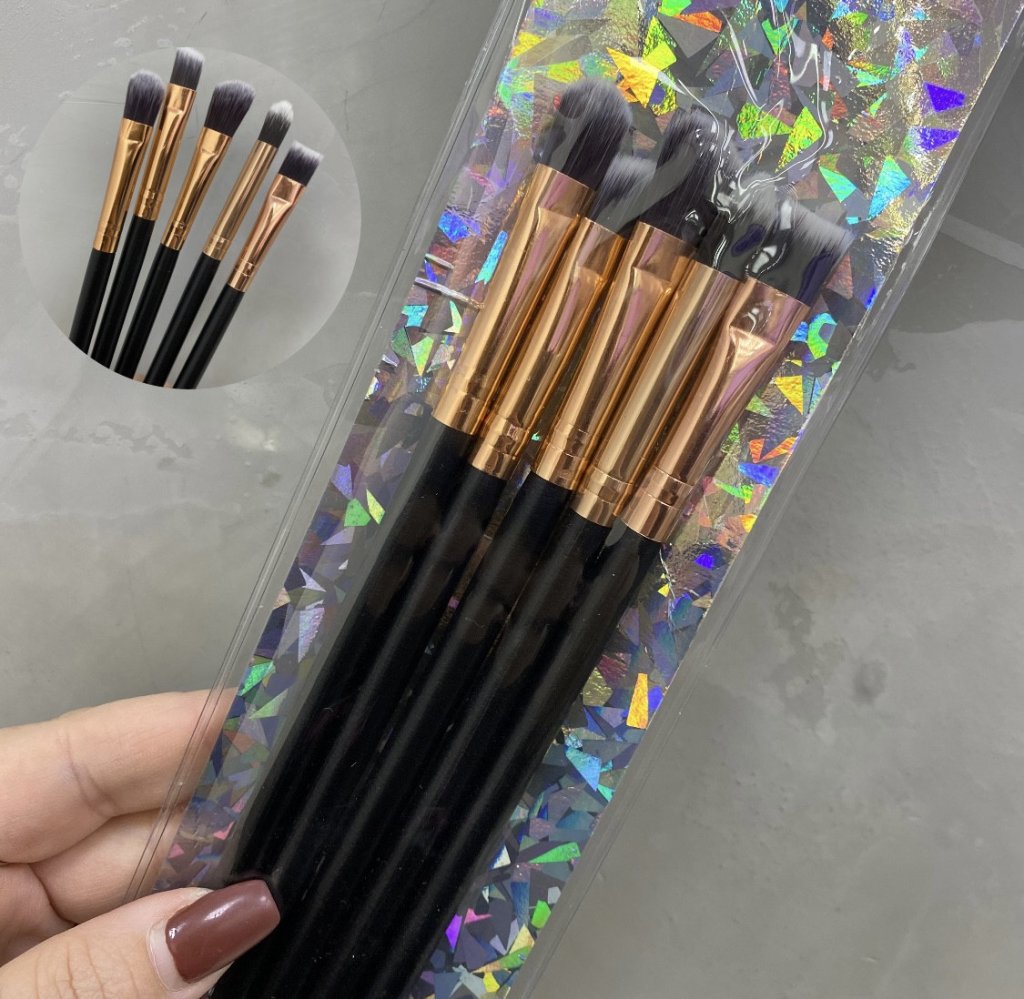 Kit de pincéis 5pçs cabo preto e rose ✨