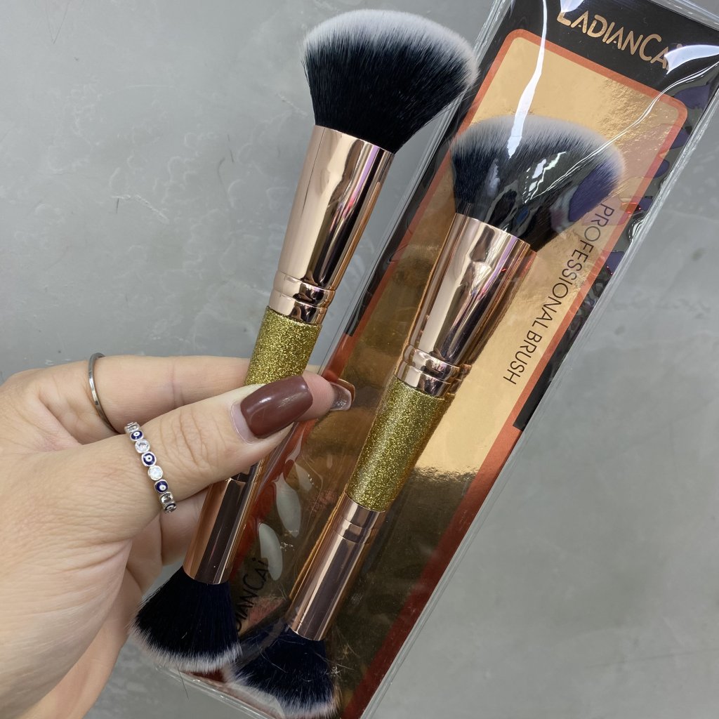 Pincel duo para blush cabo dourado brilho e rose - BeautyYouth