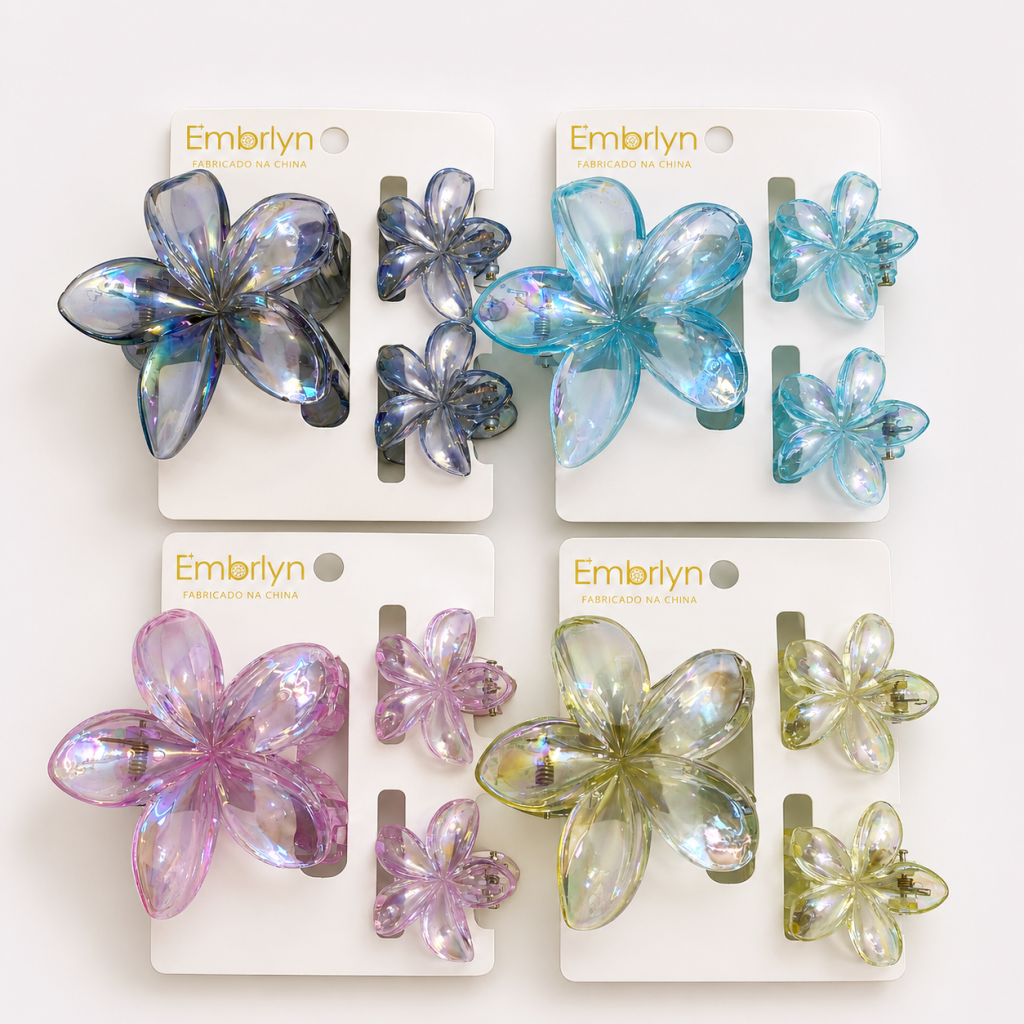 Kit presilha flor holográfica cores ✨