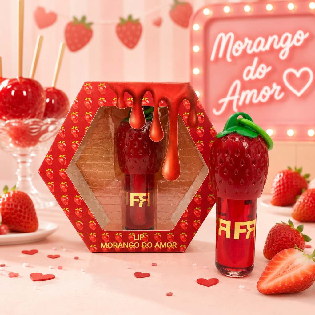 Gloss Labial Lip Morango Do Amor + Mosquetão 🍓 GLOS0358