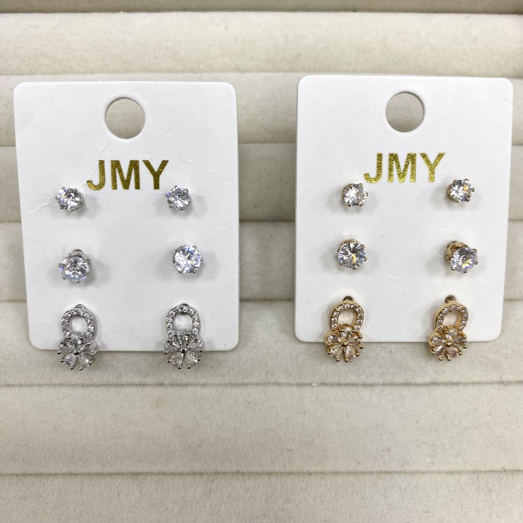 Trio de brinco bijoux fina Duo ponto de luz e flor e arco cravejado ✨