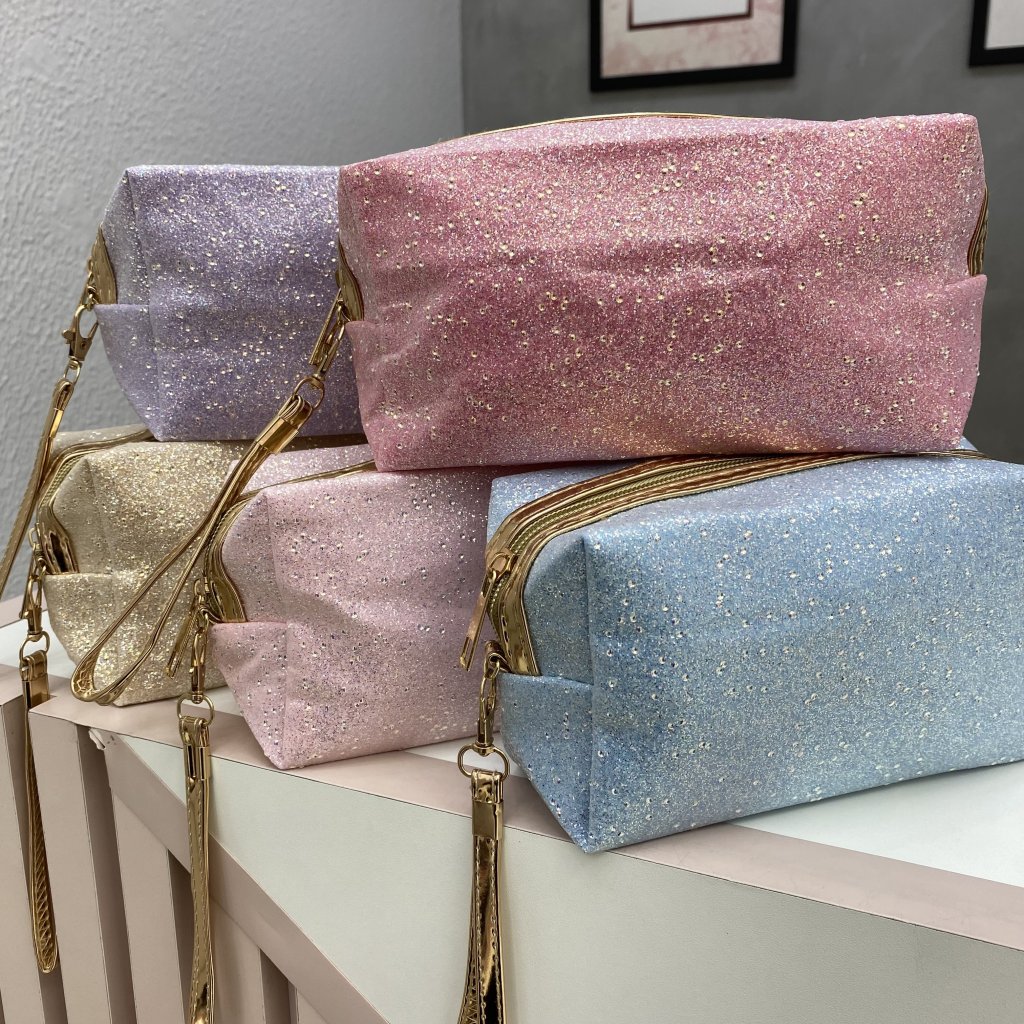 Necessaire Modelo Brilho glitter flocado ✨