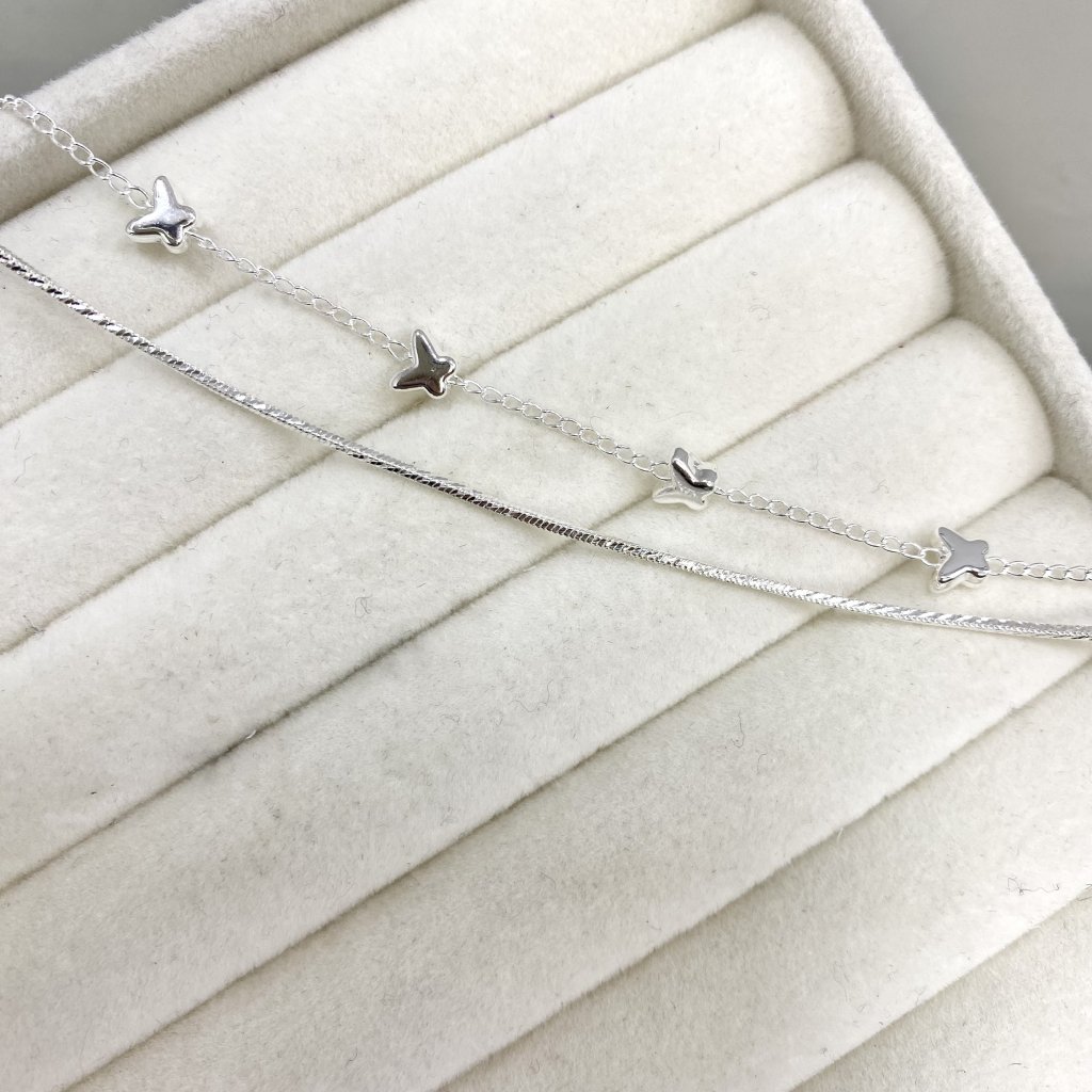 Pulseira duo prata folheado fio fino e mini borboletas 🦋 