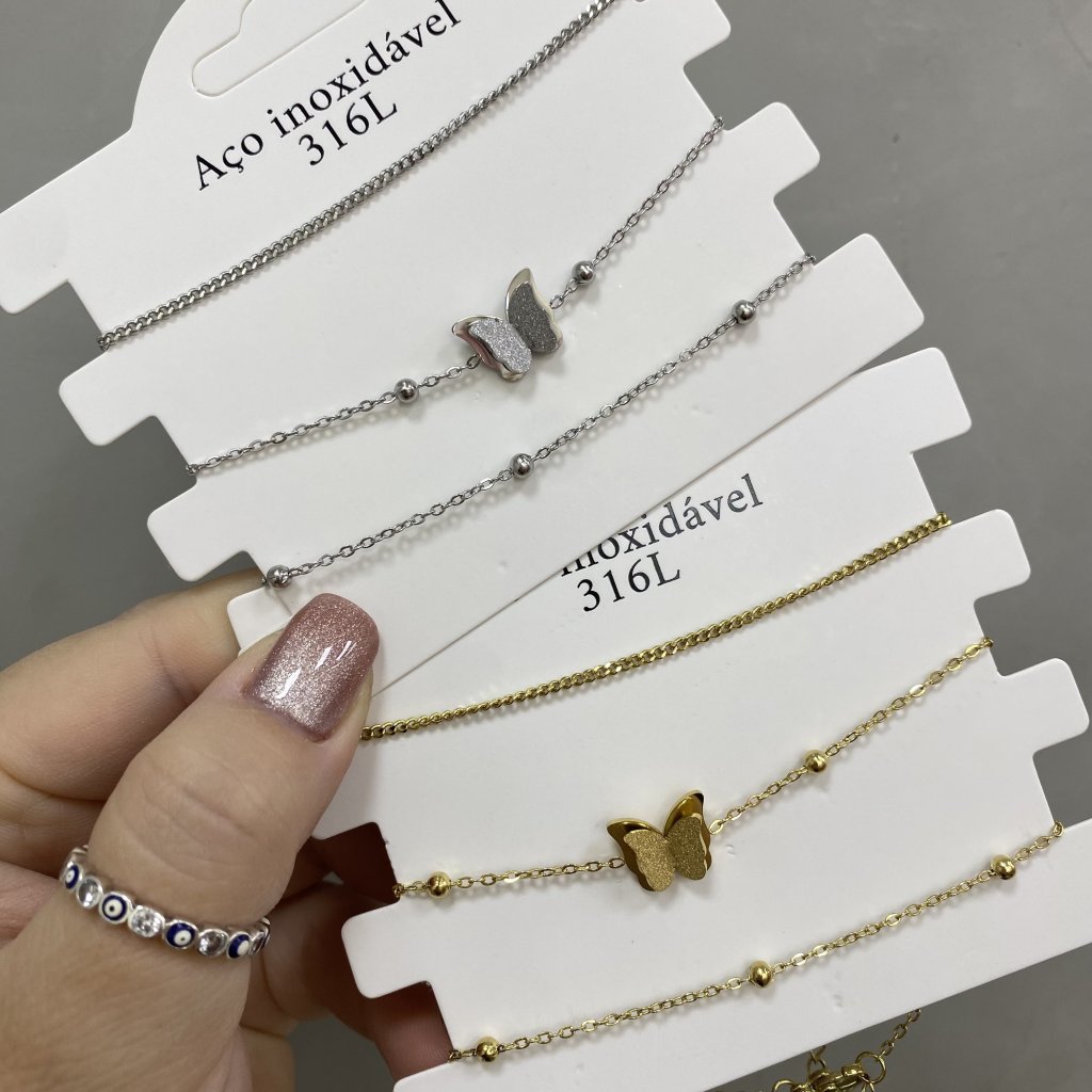 Trio pulseira aço inox modelo borboleta 🦋 