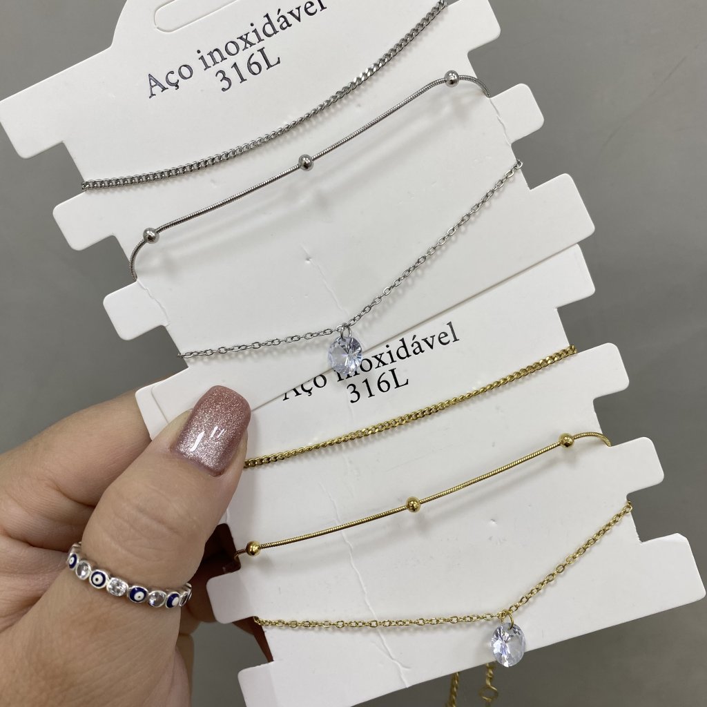 Trio pulseira aço inox modelo ponto de luz ✨