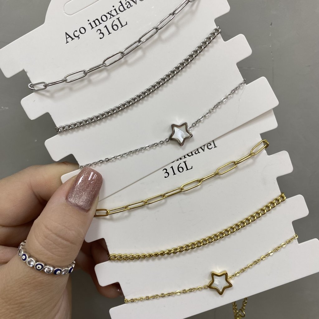 Trio pulseira aço inox Modelo estrela ✨