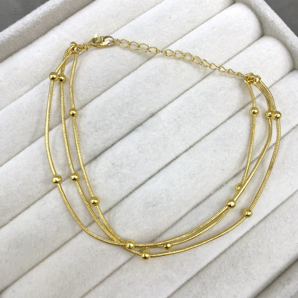 Pulseira trio dourado folheado fio com mini bolinha ✨