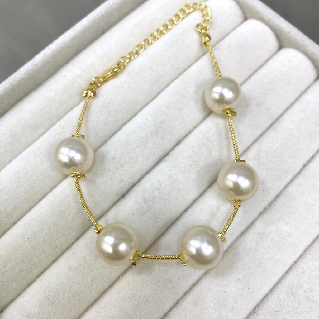 Pulseira dourado folheado Modelo pérolas média ✨