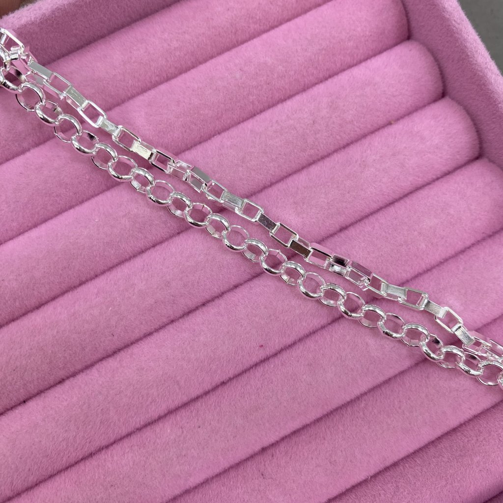 Pulseira duo prata folheado elos quadrados e redondos ✨