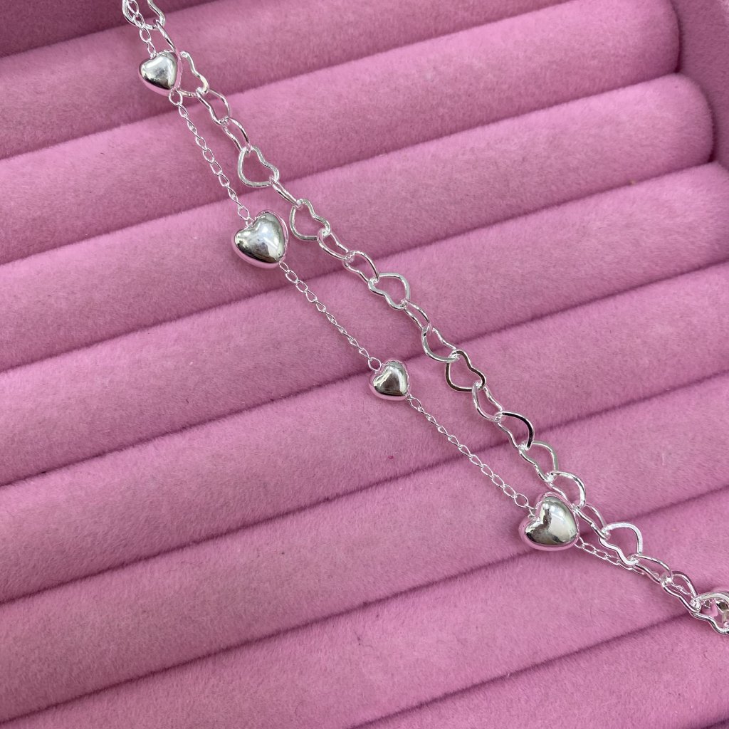 Pulseira duo prata folheado elos coração e coração ✨