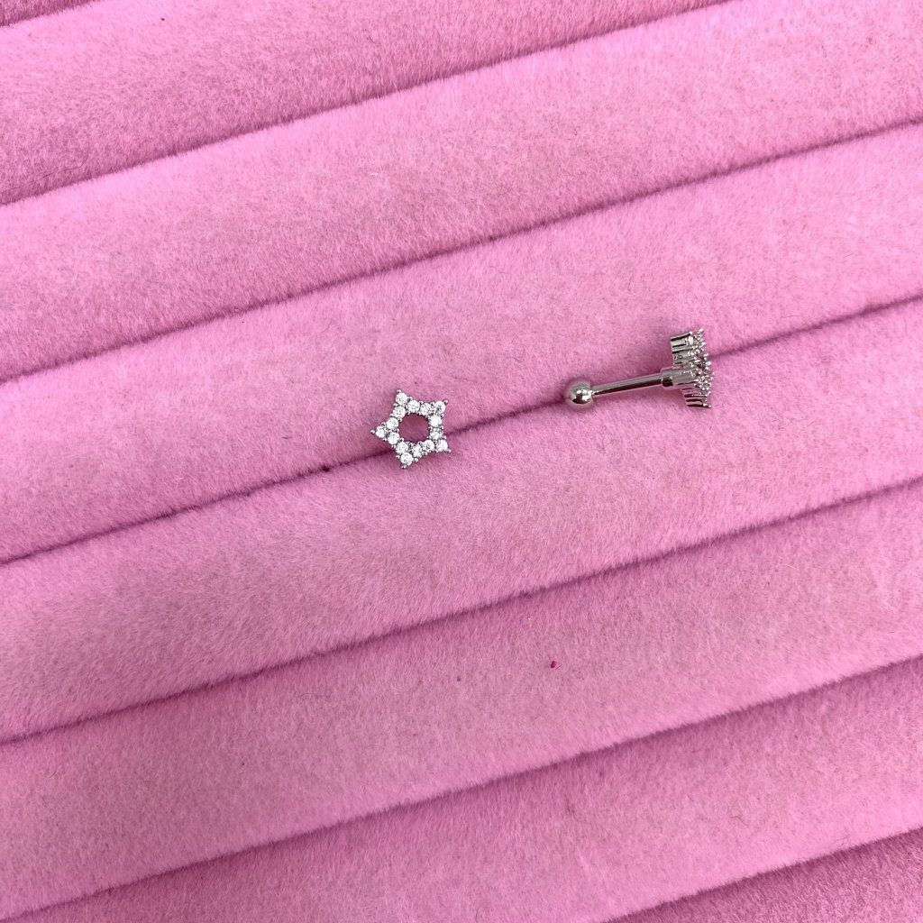 Piercing em aço inox para hélix ou trágus estrela cravejada ✨