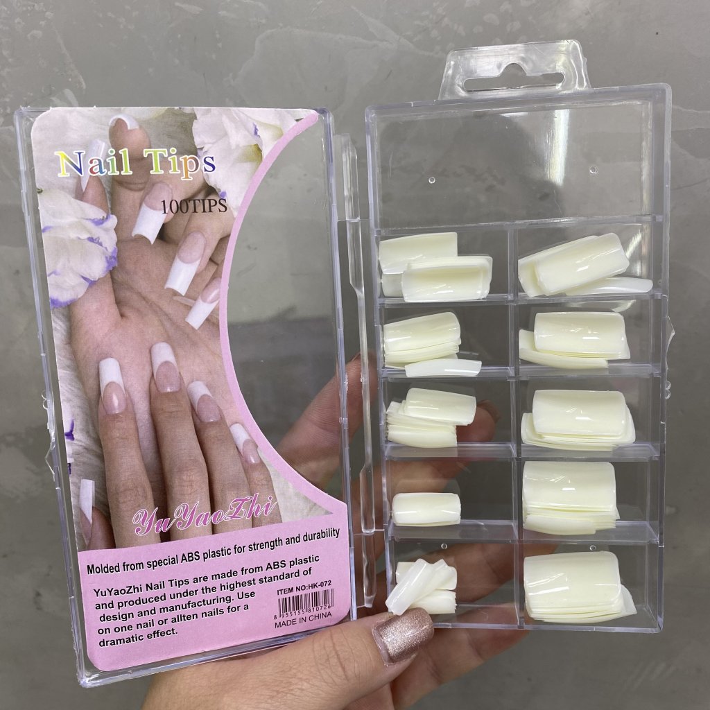Kit C/ 100 Unhas Postiça Tips Quadrada Leitosa Média HK-072 - YuYaoEhi UP0201