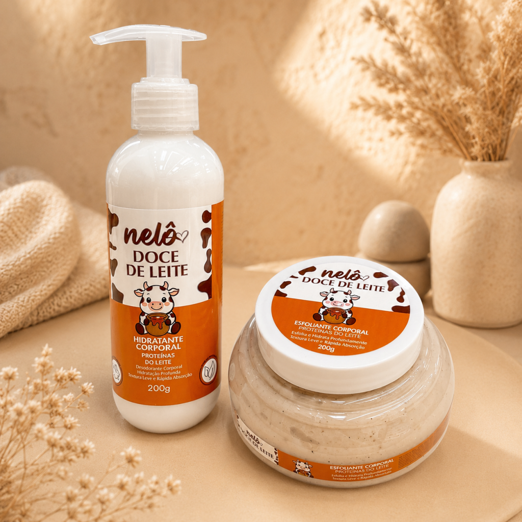 Kit esfoliante e hidratante corporal Doce de leite - Nelo