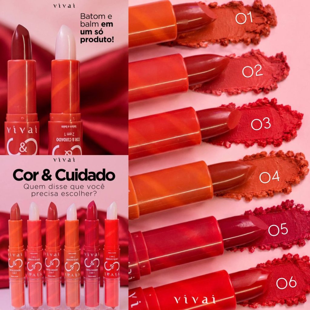 Batom + Balm Labial Cor E Cuidado - Vivai BAT0127