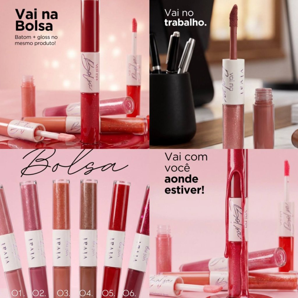 Batom + Gloss Labial Vai Na Bolsa - Vivai BAT0128