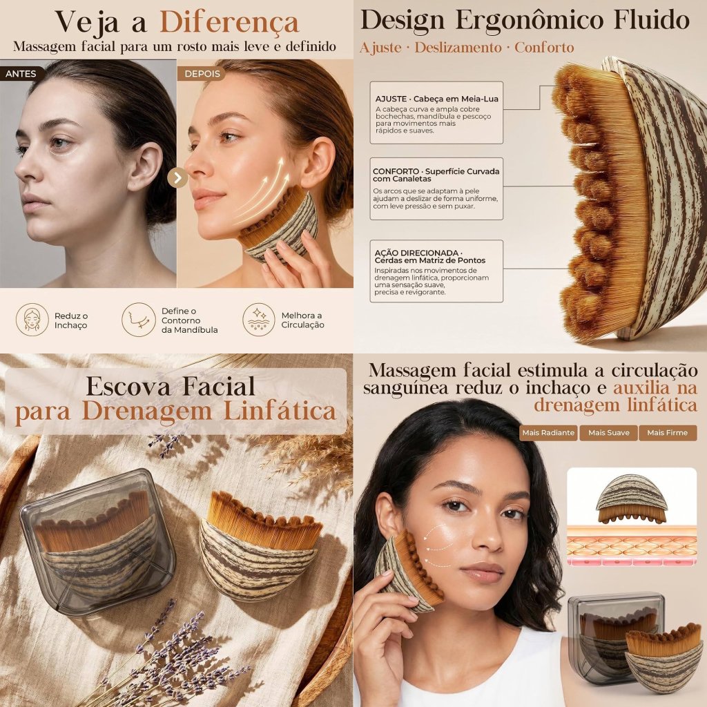 (PREMIUM) Escova Facial Para Drenagem Linfática 