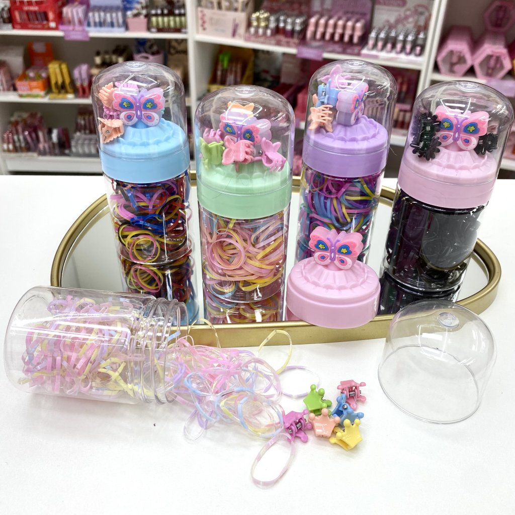 Kit elástico + mini presilha infantil (garrafinha borboleta) 