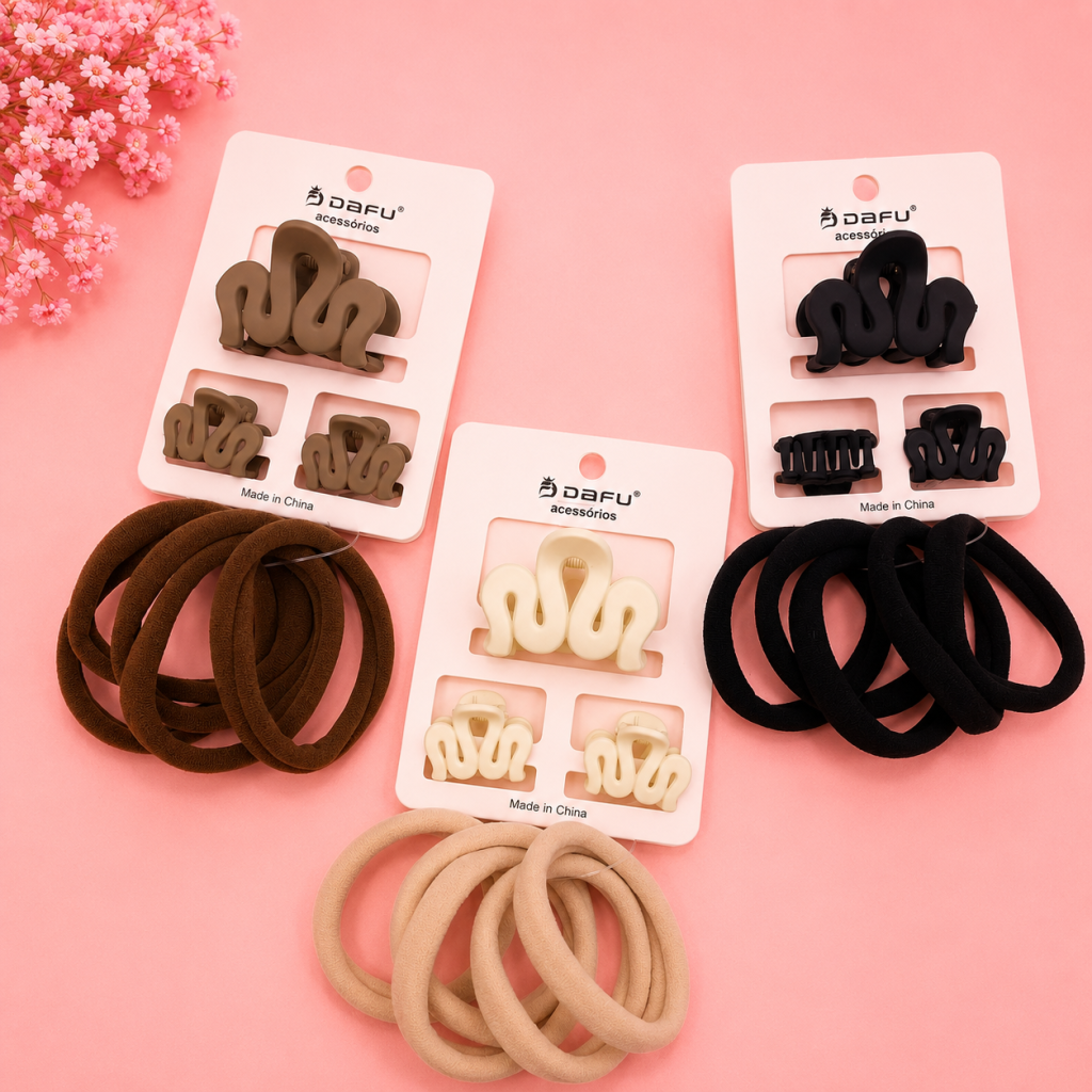 Kit mini presilha ondulada + elástico tecido - Dafu