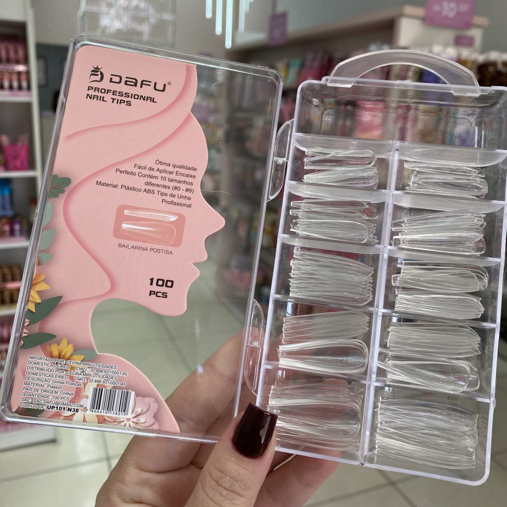Kit 100 Unhas Tips Modelo Bailarina Transparente Up101-N38 - Dafu UP0204